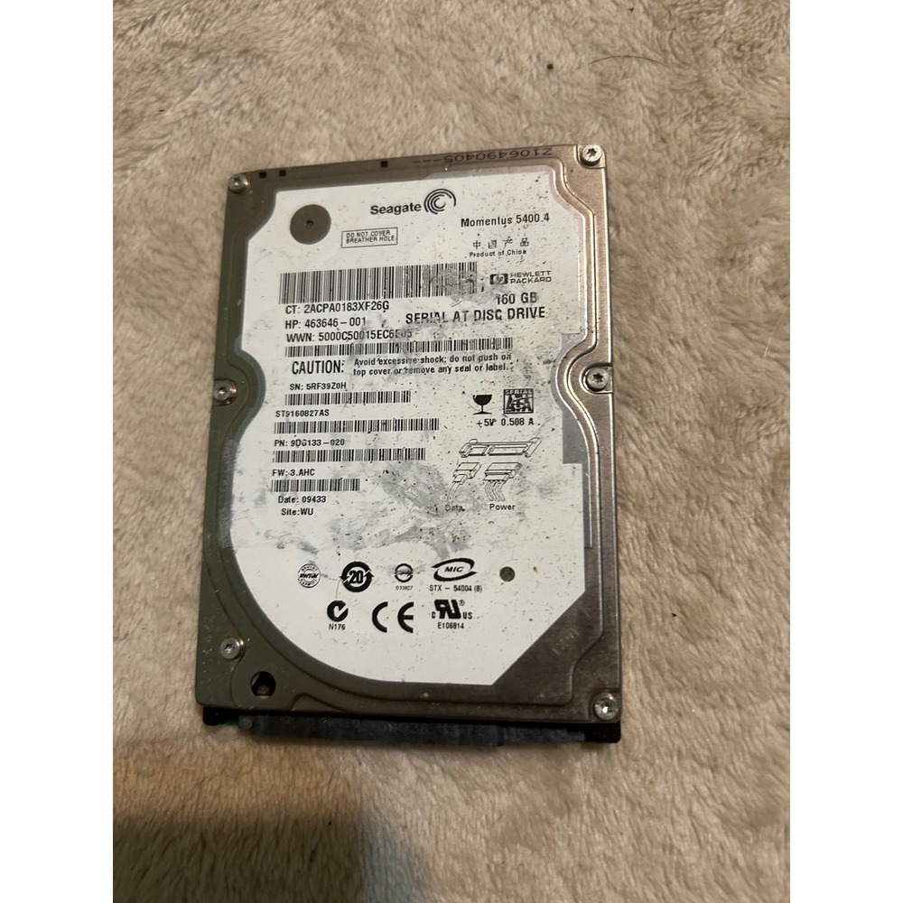 Seagate Momentus 5400.4 160GB 2.5 SATA Internal Drive ST9160827AS HP 463646-001